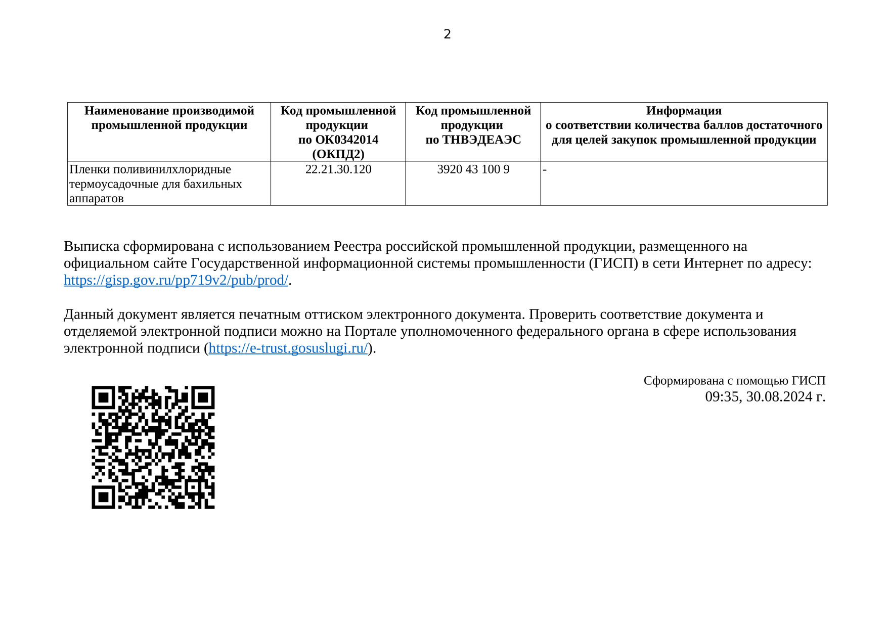 Выписка из реестра российской продукции | лист 2